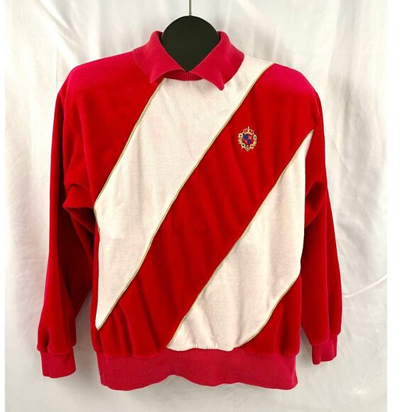 VTG Aileen Medium Petites Red White Striped Collared Top Blouse Classic USA - Picture 1 of 11